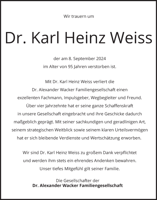 Traueranzeige von Karl Heinz Weiss von merkurtz