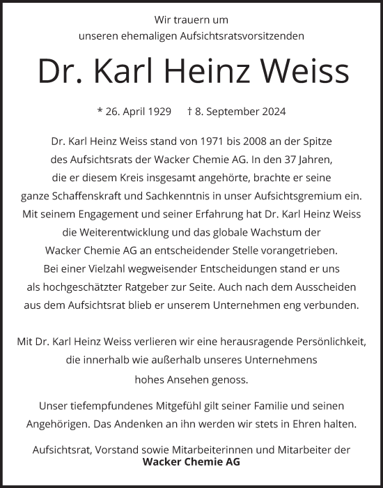 Traueranzeige von Karl Heinz Weiss von merkurtz