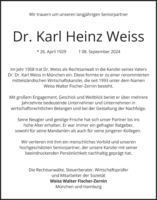 Traueranzeige von Karl Heinz Weiss von merkurtz