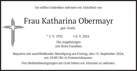 Traueranzeige von Katharina Obermayr von merkurtz