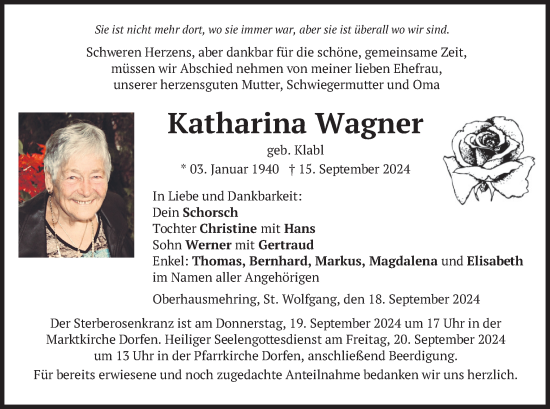 Traueranzeige von Katharina Wagner von merkurtz