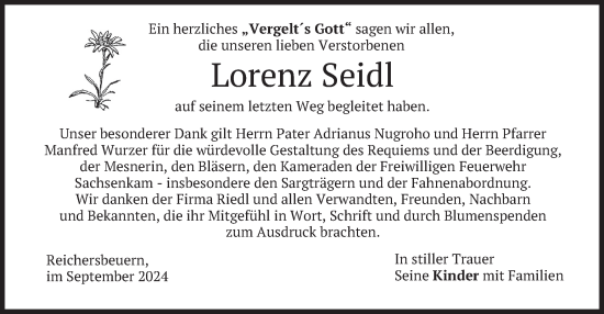 Traueranzeige von Lorenz Seidl von merkurtz