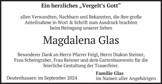 Traueranzeige von Magdalena Glas von merkurtz