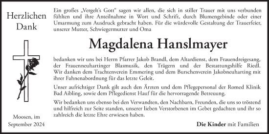 Traueranzeige von Magdalena Hanslmayer von merkurtz