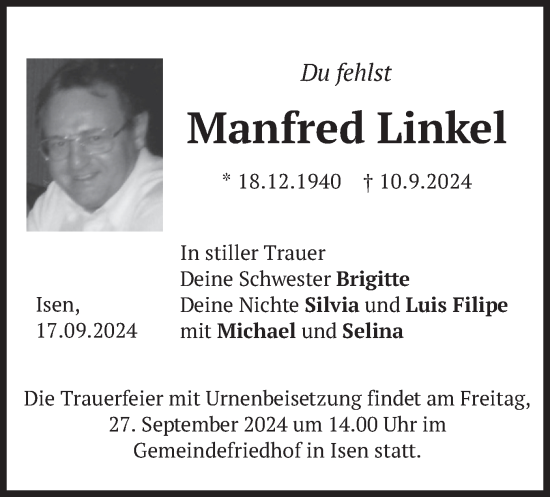 Traueranzeige von Manfred Linkel von merkurtz