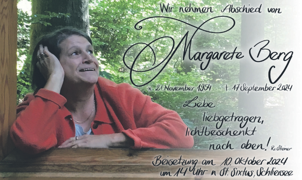  Traueranzeige für Margarete Berg vom 28.09.2024 aus merkurtz