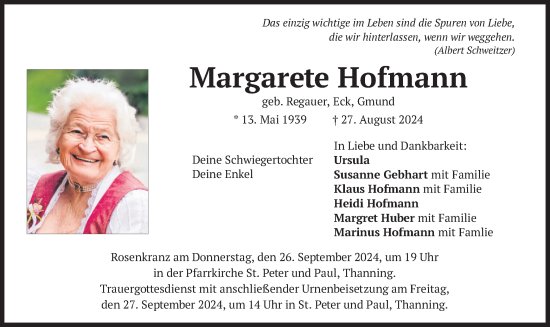 Traueranzeige von Margarete Hofmann von merkurtz