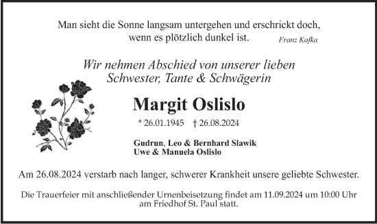 Traueranzeige von Margit Oslislo von merkurtz