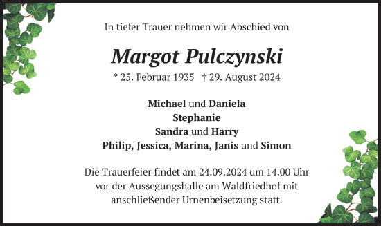 Traueranzeige von Margot Pulczynski von merkurtz