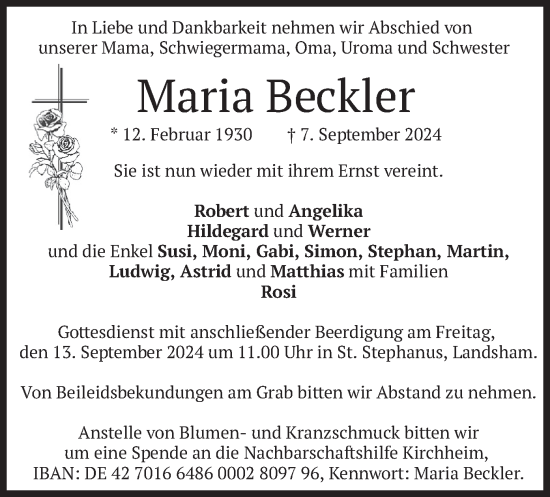 Traueranzeige von Maria Beckler von merkurtz