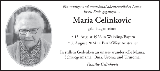 Traueranzeige von Maria Celinkovic von merkurtz