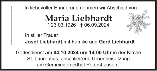 Traueranzeige von Maria Liebhardt von merkurtz