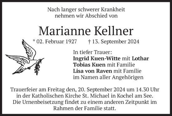 Traueranzeige von Marianne Kellner von merkurtz