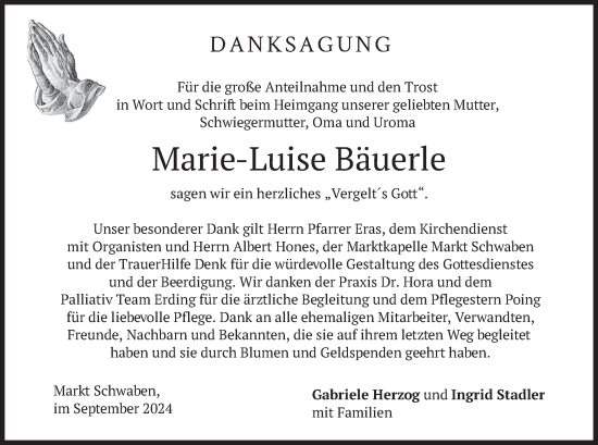 Traueranzeige von Marie-Luise Bäuerle von merkurtz