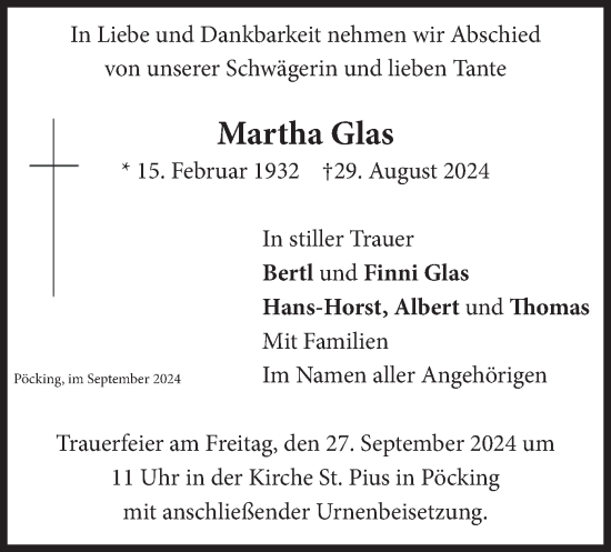 Traueranzeige von Martha Glas von merkurtz