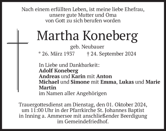 Traueranzeige von Martha Koneberg von merkurtz