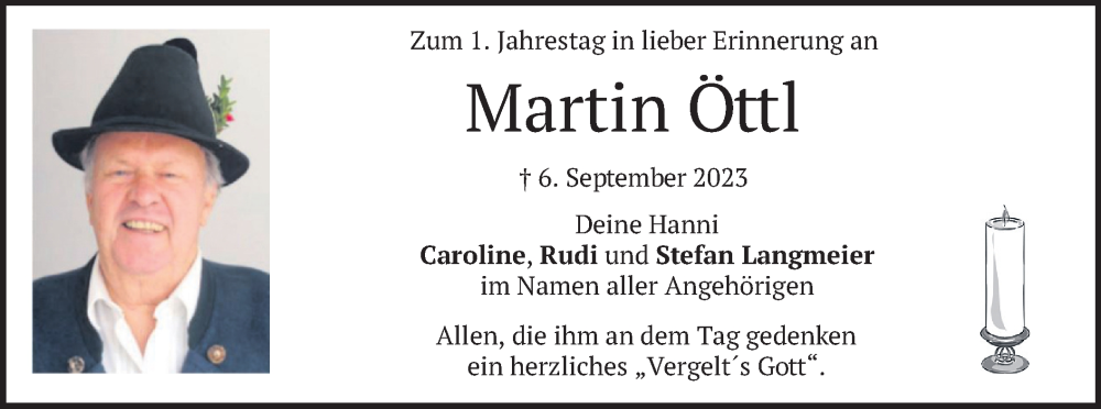  Traueranzeige für Martin Öttl vom 06.09.2024 aus merkurtz