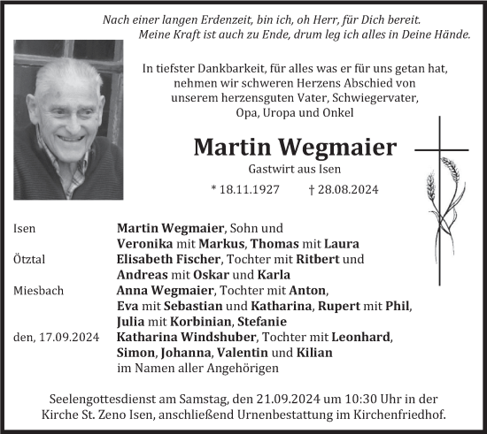 Traueranzeige von Martin Wegmaier von merkurtz