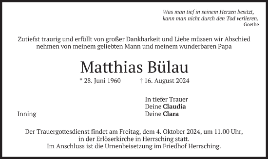 Traueranzeige von Matthias Bülau von merkurtz