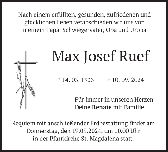 Traueranzeige von Max Josef Ruef von merkurtz