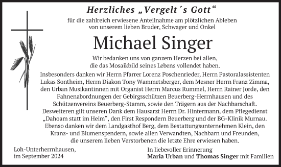 Traueranzeige von Michael Singer von merkurtz