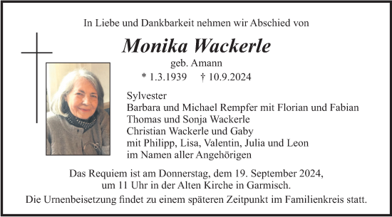 Traueranzeige von Monika Wackerle von merkurtz