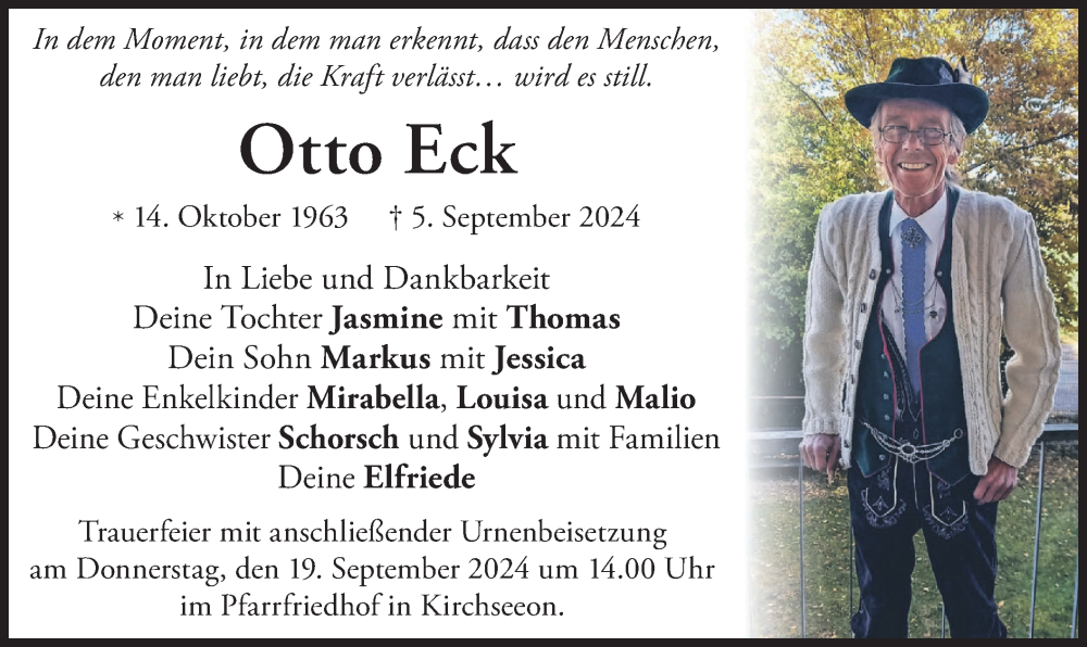  Traueranzeige für Otto Eck vom 14.09.2024 aus merkurtz