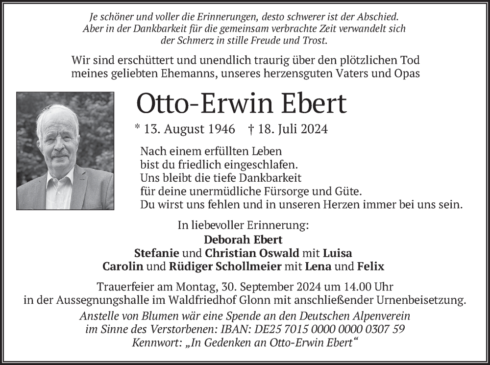  Traueranzeige für Otto-Erwin Ebert vom 21.09.2024 aus merkurtz