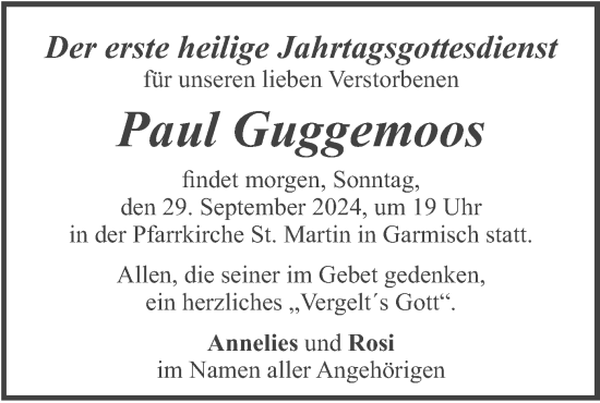 Traueranzeige von Paul Guggemoos von merkurtz