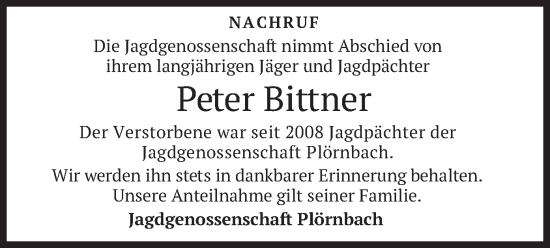 Traueranzeige von Peter Bittner von merkurtz