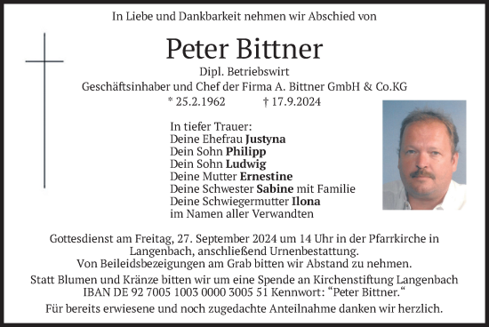 Traueranzeige von Peter Bittner von merkurtz