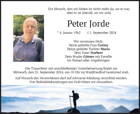 Traueranzeige von Peter Jorde von merkurtz