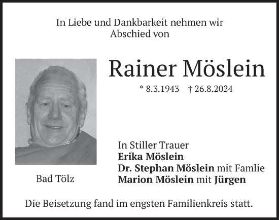 Traueranzeige von Rainer Möslein von merkurtz