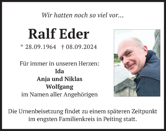 Traueranzeige von Ralf Eder von merkurtz