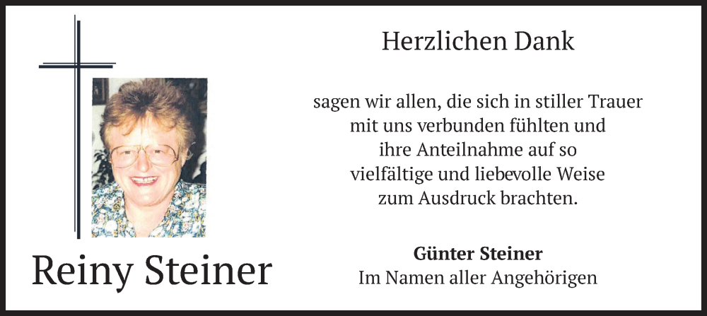  Traueranzeige für Reiny Steiner vom 21.09.2024 aus merkurtz