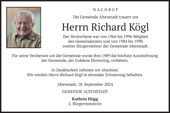 Traueranzeige von Richard Kögl von merkurtz