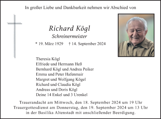 Traueranzeige von Richard Kögl von merkurtz