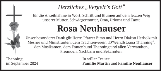 Traueranzeige von Rosa Neuhauser von merkurtz