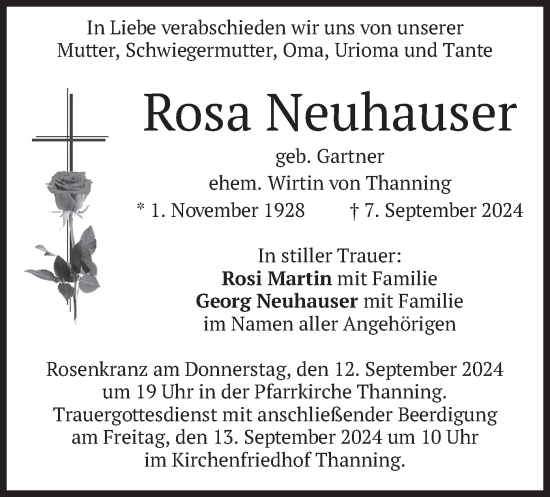 Traueranzeige von Rosa Neuhauser von merkurtz