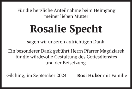 Traueranzeige von Rosalie Specht von merkurtz