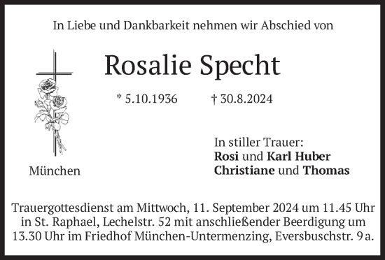 Traueranzeige von Rosalie Specht von merkurtz