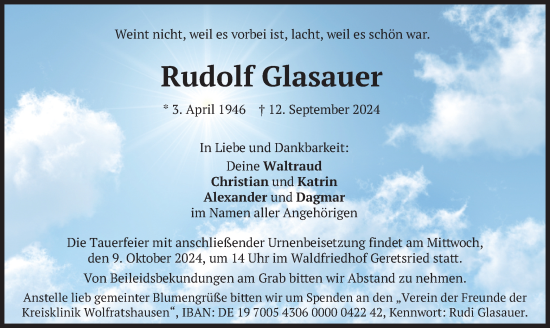 Traueranzeige von Rudolf Glasauer von merkurtz