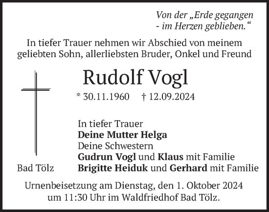 Traueranzeige von Rudolf Vogl von merkurtz