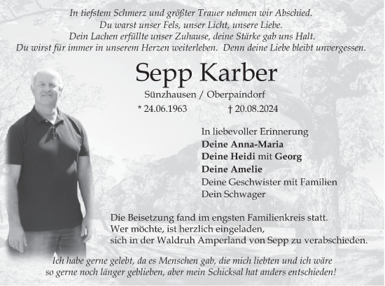 Traueranzeige von Sepp Karber von merkurtz