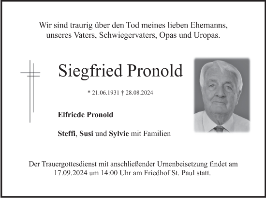 Traueranzeige von Siegfried Pronold von merkurtz