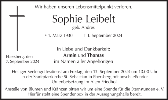 Traueranzeige von Sophie Leibelt von merkurtz