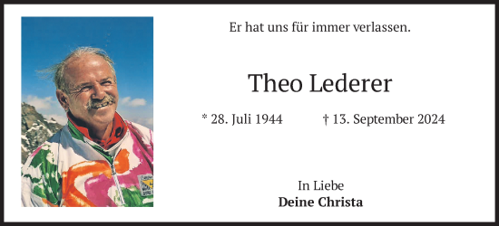 Traueranzeige von Theo Lederer von merkurtz