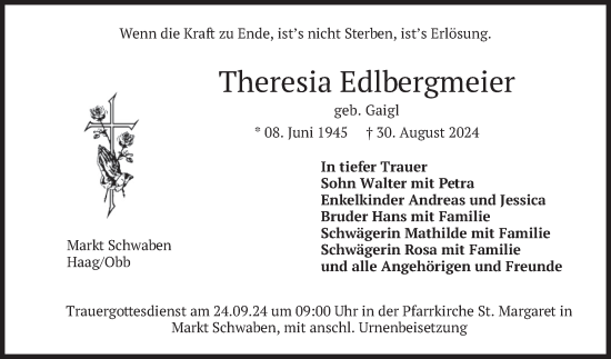 Traueranzeige von Theresia Edlbergmeier von merkurtz