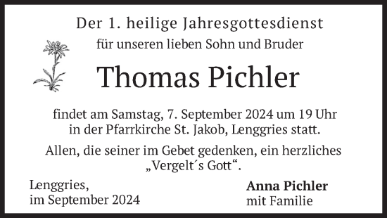 Traueranzeige von Thomas Pichler von merkurtz