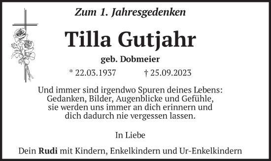 Traueranzeige von Tilla Gutjahr von merkurtz